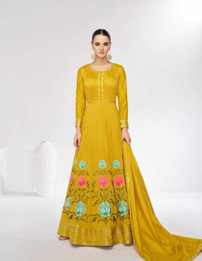 Mari Gold By Aashirwad Premium Silk Wedding Wear Readymade Gown With Dupatta Wholesale Shop In Surat
